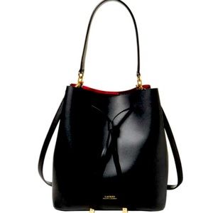 Lauren by Ralph Lauren Debby Dryden Leather Draw String Bag Black